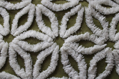Hippie Olive Daisy Vintage Chenille Fabric, Earthy Green 24" x 20" inch Piece, So Gorgeous
