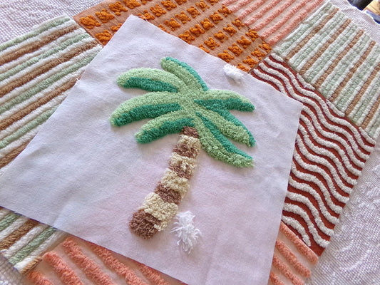 chenille fabric squares, set of 6 large 9.5" square quilt blocks and 1 palm tree 12.5" square, tropical fun & great texture