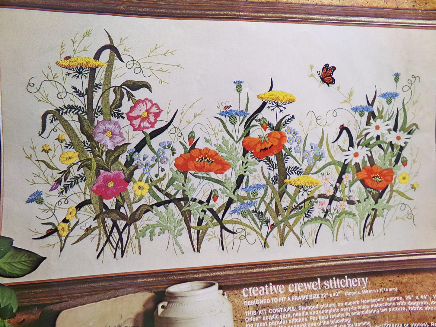 COUNTRY GARDEN Rare Crewel Stitchery Kit, Flower Power Meadow Scene Wall Hanging, Vintage 0511 Paragon Needlecraft Embroidery by Adele Veres