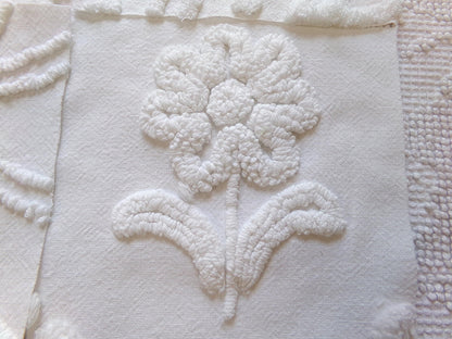 vintage 6" chenille fabric squares, "whispers of white" set of 16 quilt blocks in florals & geometrics