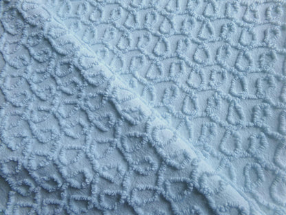 blue curly loops vintage chenille fabric, texturized unique needletuft pattern, 18" x 24" piece for quilts, fiber arts, sewing