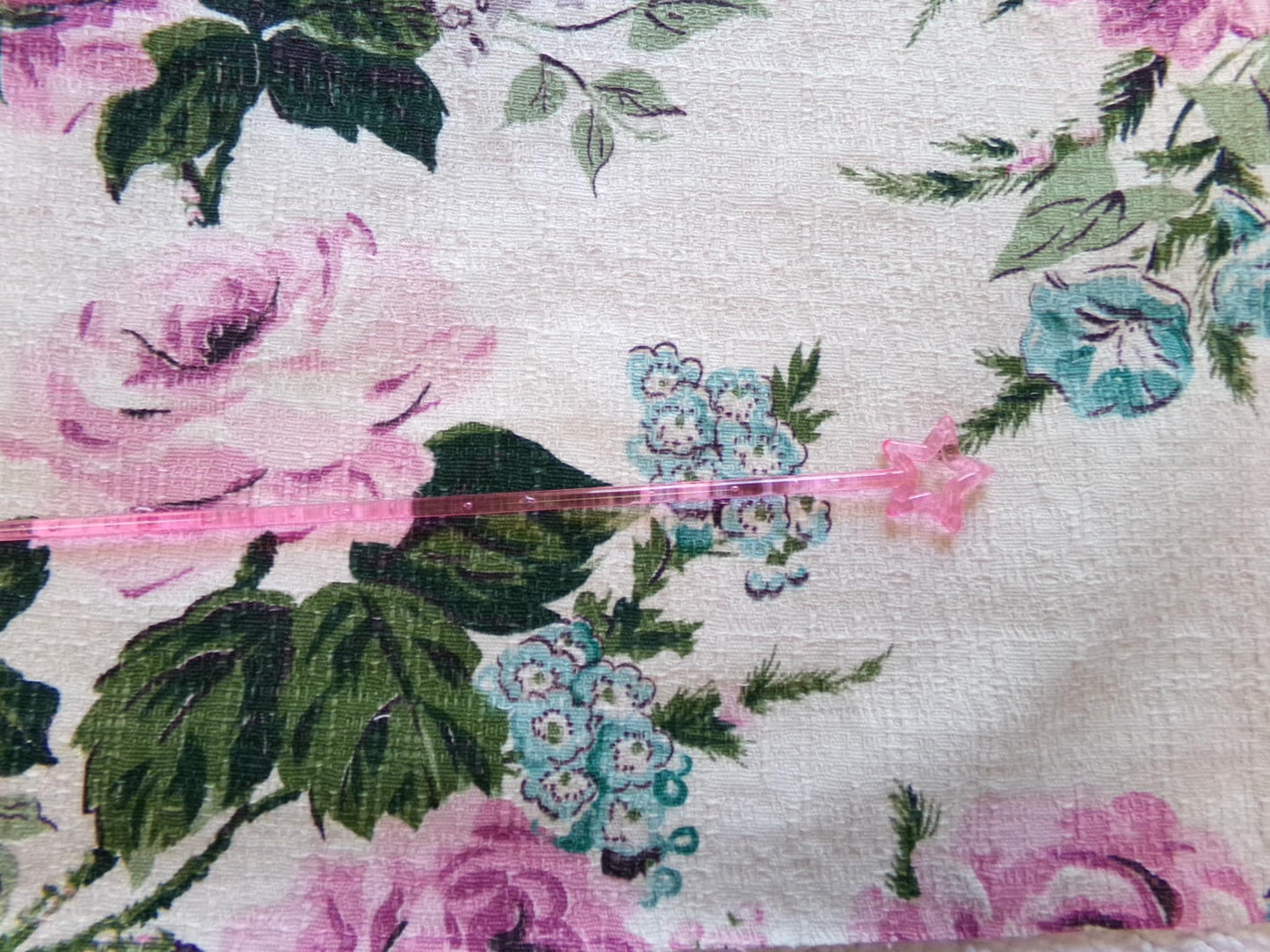 Vintage Barkcloth Fabric, Shabby Cottage Chic Roses on Aged White, 18" x 25" Cut Fabric Piece from a Deconstructed bark cloth curtain panel