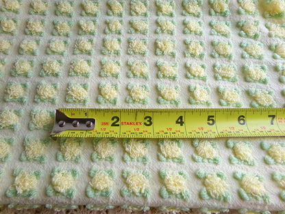 rosebud chenille fabric in radiant lemon chiffon, 18" x 25" piece of vintage quilt material with little yellow rosebuds