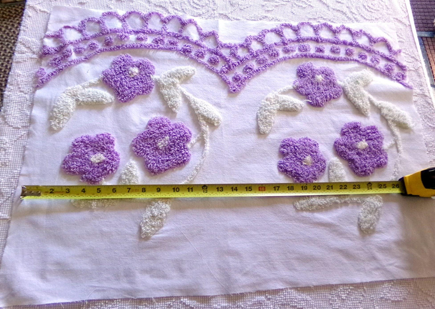 Spring Lilac Wreath Vintage Style Chenille Fabric, 20" x 28" inch piece, Pretty in DIY Pillows