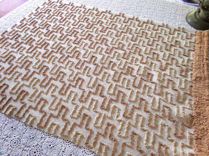 Sandcastles Vintage Chenille Fabric, 18" x 24" Piece, Earthtone Geometric Boho Browns, for Quilts, Sewing, Fiber Arts, Crafts