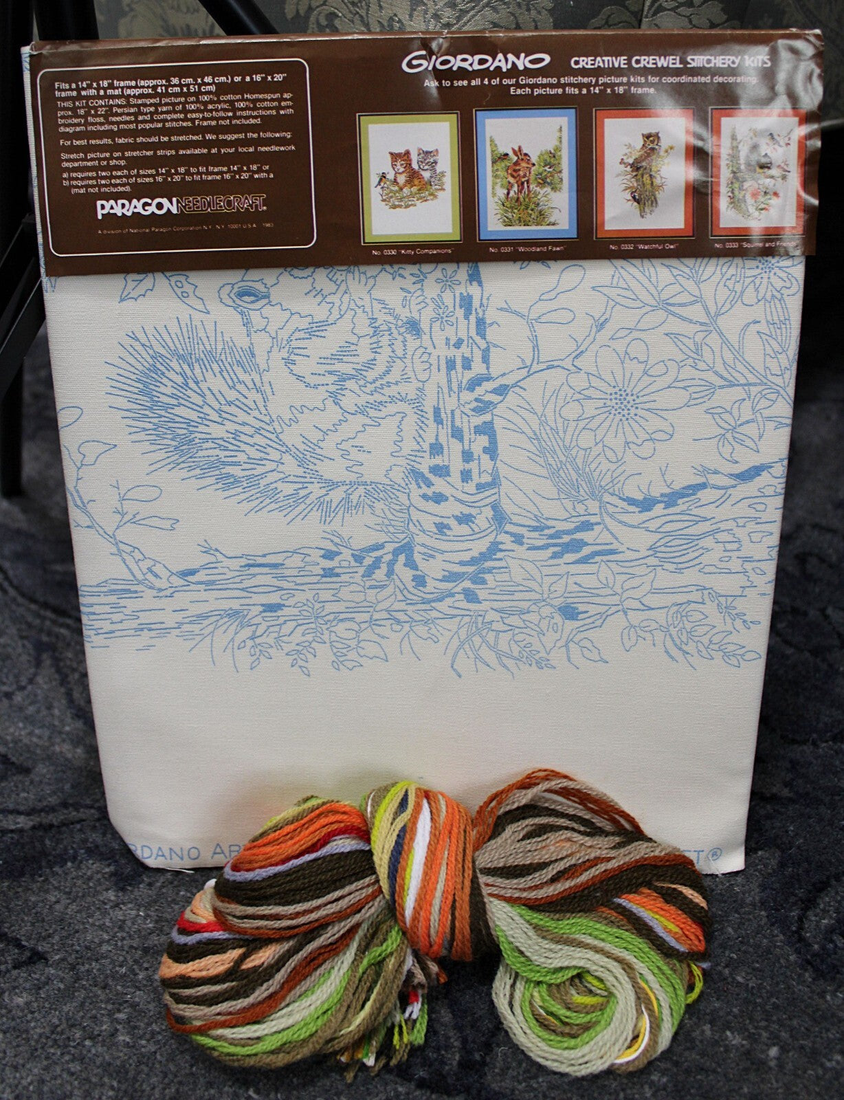 SQUIRREL and FRIENDS Vtg Crewel Embroidery Kit Paragon Stitchery 0333 Giordano
