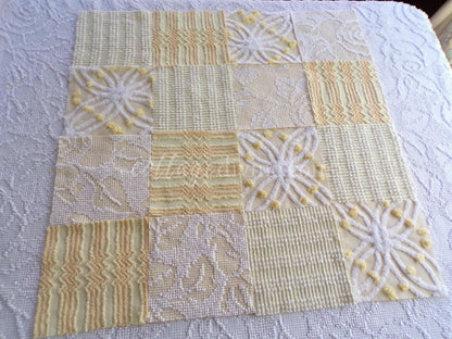 Lightning Strike Chenille Quilt Squares Set from Vintage Bedspread Fabric, 16 Blocks, 6" x 6" inch & Bonus Square