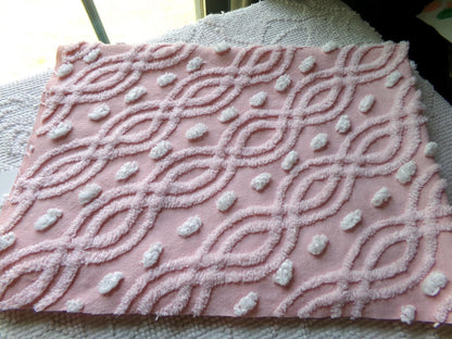 pink eternity link vintage chenille fabric, feminine romantic sewing material for quilts & pillows, 17" x 25" inch piece