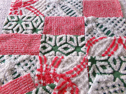 Christmas Chenille Quilt Squares, Set of 17 Festive Red, White & Green 6" Cotton Quilt Blocks, ideal for holiday crafts, quilting and sewing