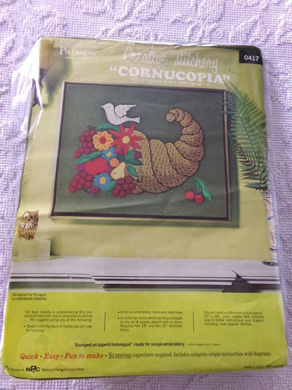 CORNUCOPIA Vintage Paragon Crewel Stitchery Embroidery Kit # 0417 Folk Hippie Style