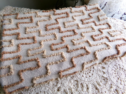 Sandcastles Vintage Chenille Fabric, 18" x 24" Piece, Earthtone Geometric Boho Browns, for Quilts, Sewing, Fiber Arts, Crafts