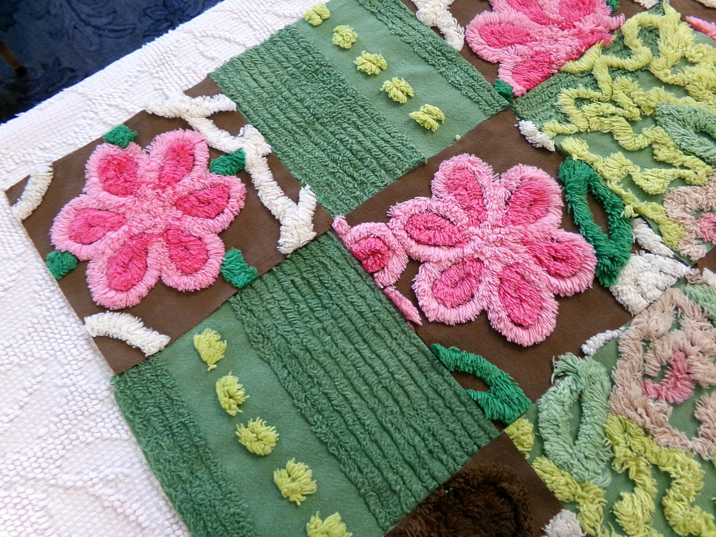 vintage chenille fabric squares, set of 16 magical boho 6" blocks for arts & crafts, sewing