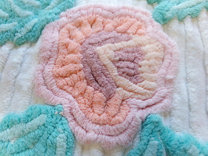 Vintage Chenille Fabric: Single Rose Cotton Sewing Material 23" x 16"