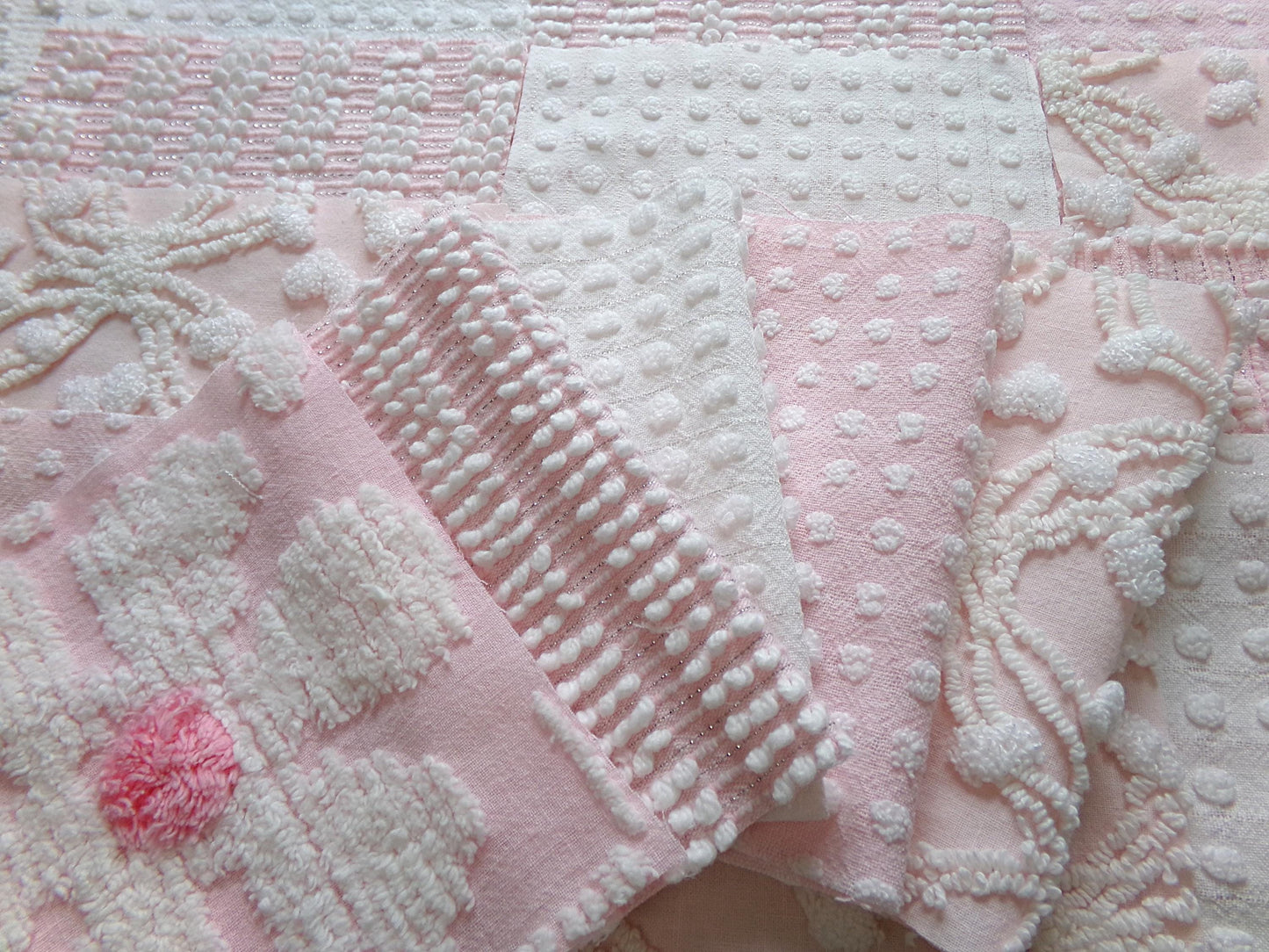 peaceful pinks 6" chenille fabric squares, set of 17 cottage chic quilt blocks for quilting, sewing & crafts