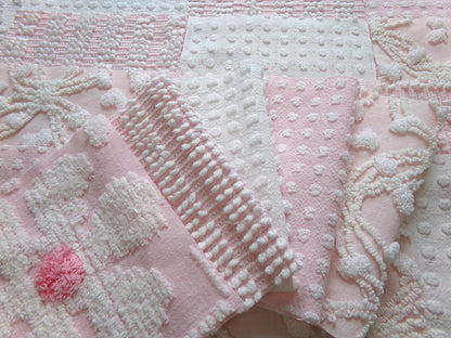 peaceful pinks 6" chenille fabric squares, set of 17 cottage chic quilt blocks for quilting, sewing & crafts