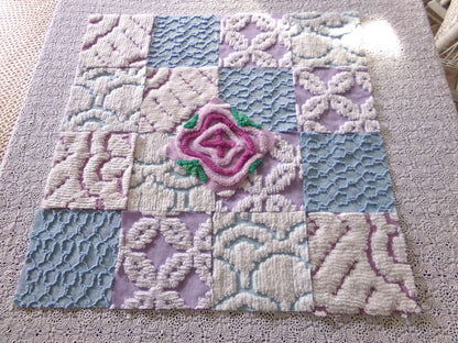 sleep softly chenille fabric squares, serene blue, lilac & white, 17 vintage quilt blocks 6" x 6" inch, for pillows, quilting, crafts