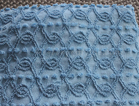 Unique Blue Eternity Link Chenille Seersucker Fabric, Vintage 20" x 24" inch Piece of Sewing Material, Needletuft Geometric Pops Design