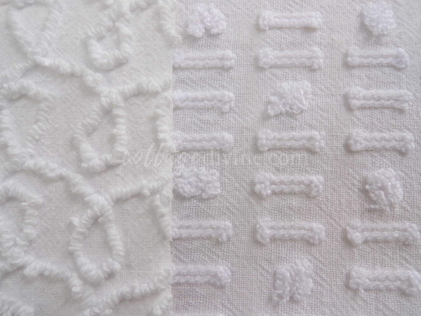 Mini Fabric Bundle, Classic Texture Tuft White, 2 Pieces from Vintage Chenille Bedspreads, 12" x 18" inches each, for Quilts & Crafts