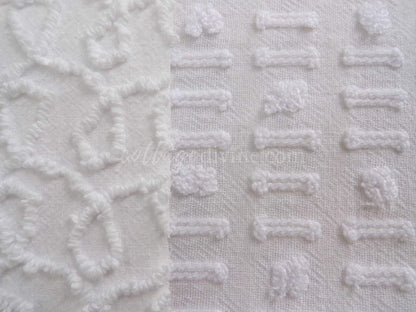 Mini Fabric Bundle, Classic Texture Tuft White, 2 Pieces from Vintage Chenille Bedspreads, 12" x 18" inches each, for Quilts & Crafts