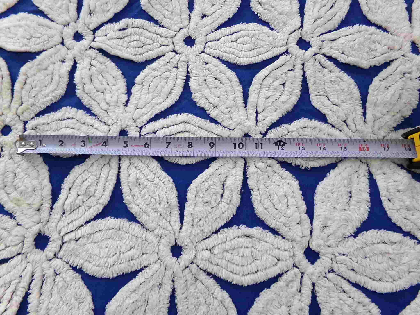 vintage chenille fabric, big beautiful white daisies on dramatic cobalt blue, 20" x 24"' inch piece, plush abstract coastal floral pattern
