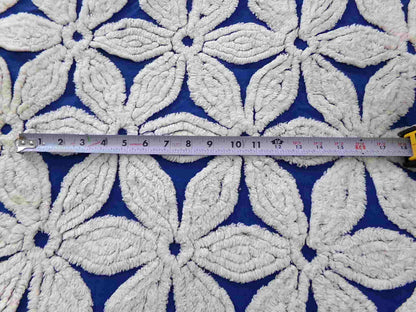vintage chenille fabric, big beautiful white daisies on dramatic cobalt blue, 20" x 24"' inch piece, plush abstract coastal floral pattern