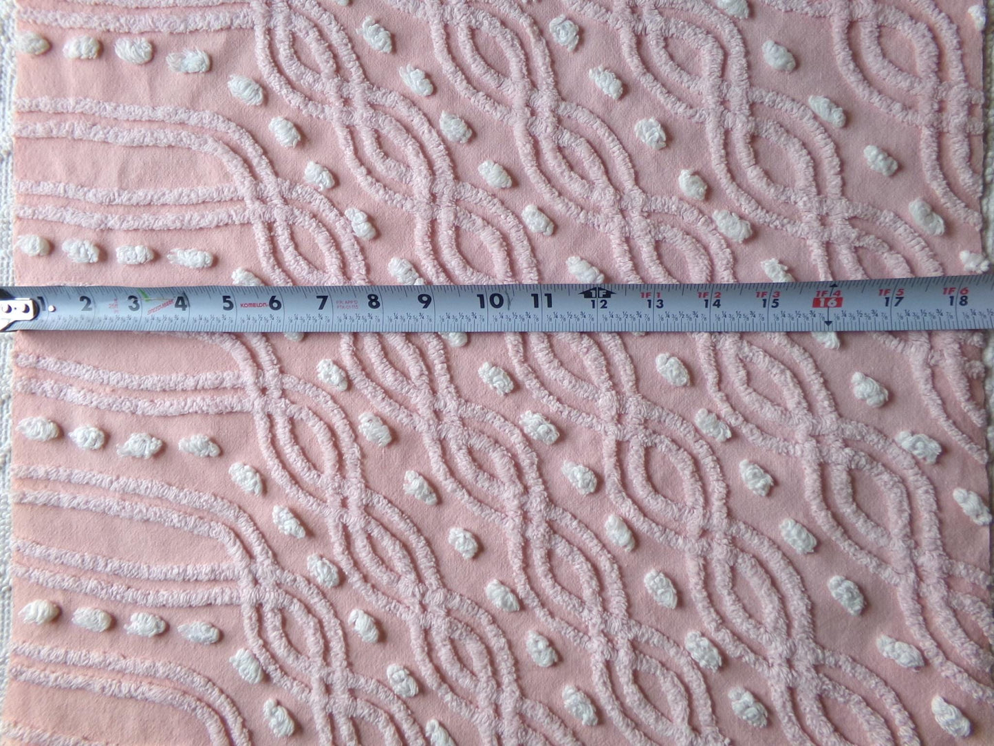 pink eternity link vintage chenille fabric, feminine romantic sewing material for quilts & pillows, 17" x 25" inch piece