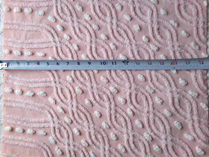 pink eternity link vintage chenille fabric, feminine romantic sewing material for quilts & pillows, 17" x 25" inch piece