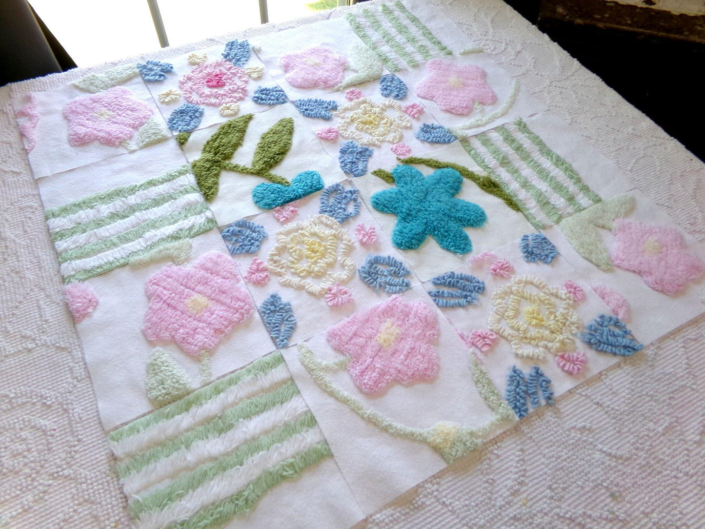 chenille fabric squares, 6" blocks in vintage style floral textured patterns, 16 piece set ideal for quilting, diy pillows, crafts, sewing