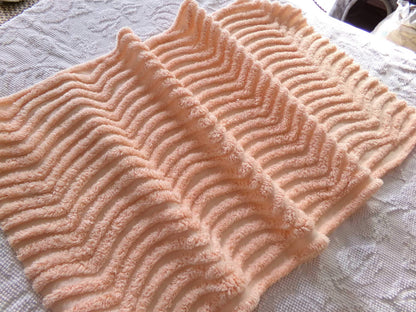 swirling peach waves vintage tufted fabric, 17.5" x 32" inch piece, plush chenille texture, sewing material for quilts, pillows