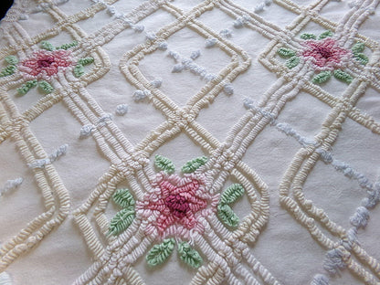neutral pink rose vintage chenille fabric, beautiful 20" x 30" inch piece of cotton sewing material for quilting & crafts