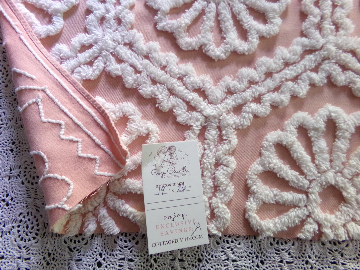 Lovely Fabric from Vintage Chenille Bedspread, 26" x 19" inch Piece, Shabby Sweet in DIY Pillows & Quilts