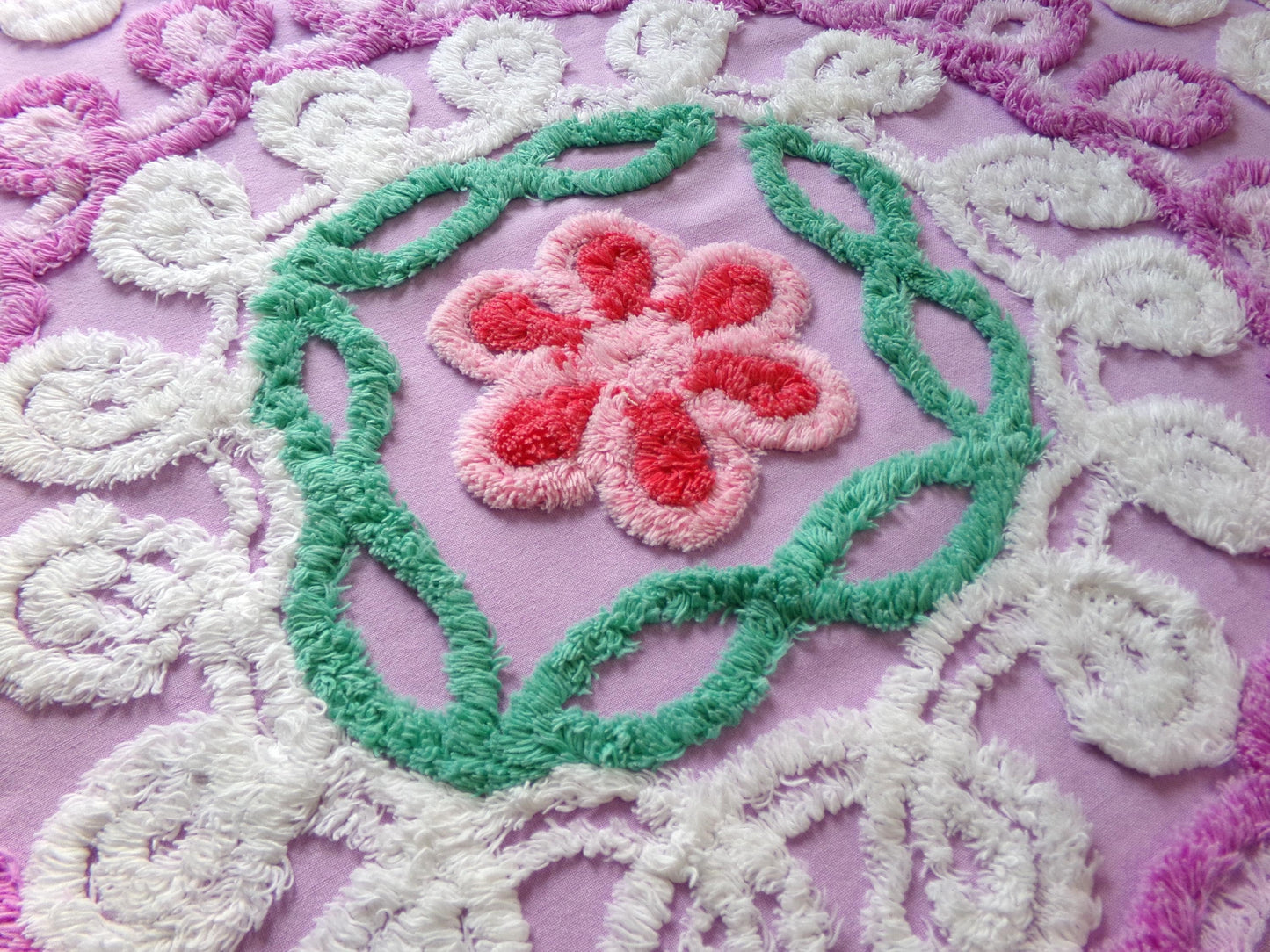 Dreamy Lilac Swirl Vintage Chenille Fabric, Large 31" x 23" Piece of Plush Curlicue Cotton Sewing Material Upcycle into Quilts & Crafts