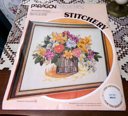INSTRUCTIONS ONLY for Bucketful of Flowers Vtg Crewel Embroidery Paragon 0914