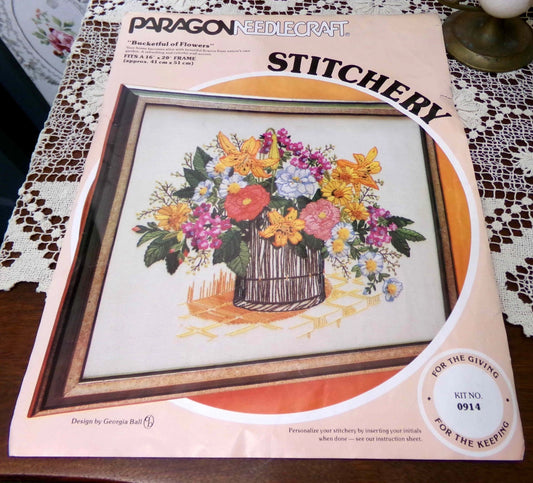 INSTRUCTIONS ONLY for Bucketful of Flowers Vtg Crewel Embroidery Paragon 0914