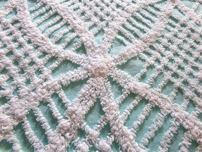 popular coastal aqua & white vintage chenille fabric, geometric chenille tufts, 20"x 25" inch piece of quilt sewing material