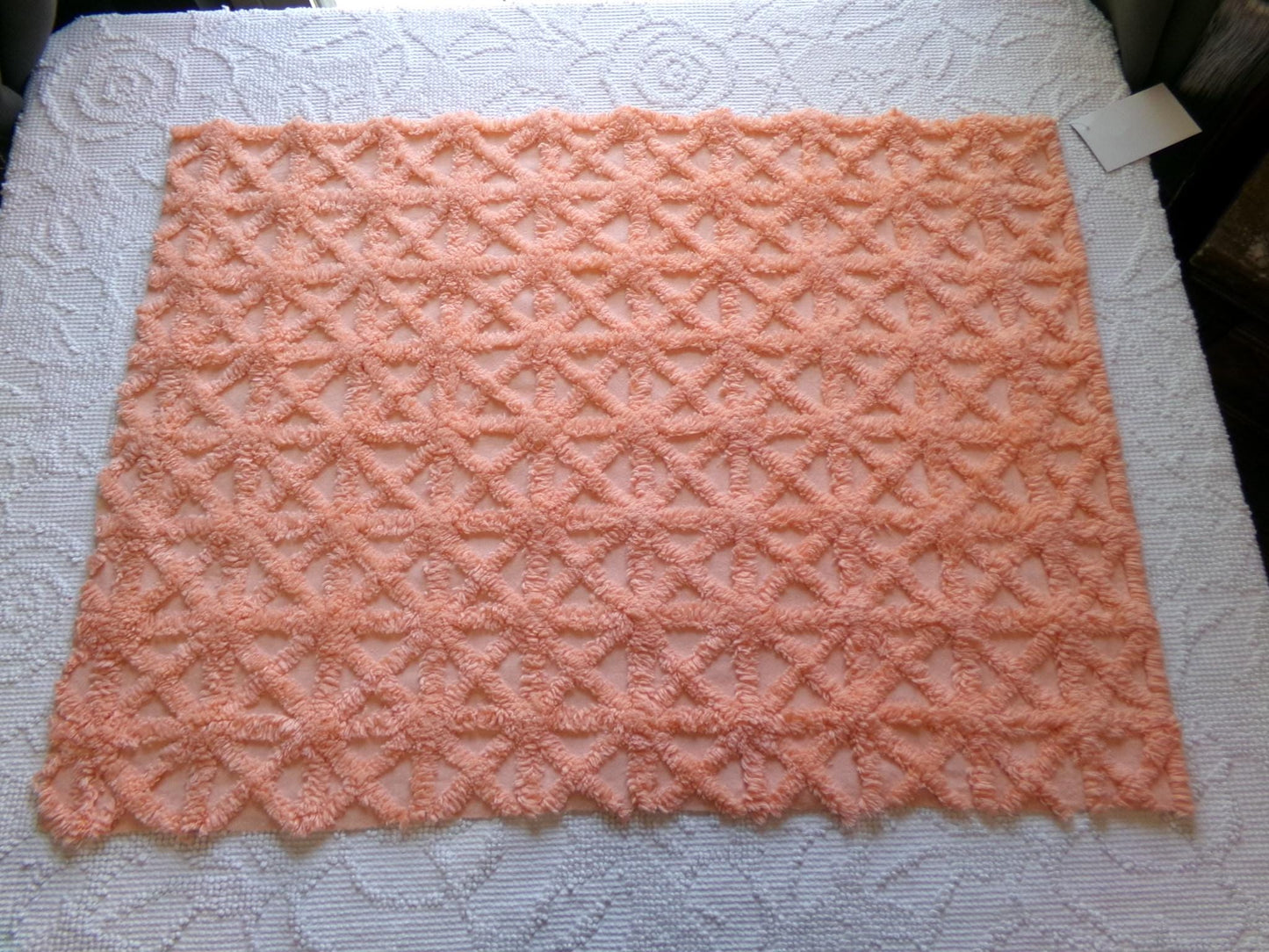 twinkle star vintage chenille fabric, plush peach starbursts, 18" x 24" cut piece of craft, sewing, pillow, quilt material