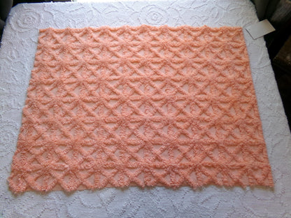 twinkle star vintage chenille fabric, plush peach starbursts, 18" x 24" cut piece of craft, sewing, pillow, quilt material