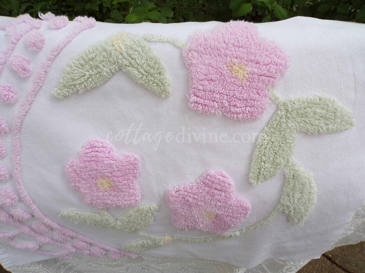Mini Fabric Bundle, "Cottage Coordinates" 2 Pieces from Vintage Chenille Bedspreads, 12" x 18" and 15" x 18" inches, for Quilts & Crafts