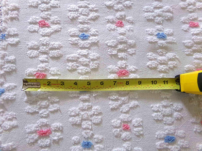 Cute Vintage Style Chenille Fabric, Y2K Daisy Pattern in White, Pink & Blue, 18" x 24" inch Piece, 100% Lightweight Cotton