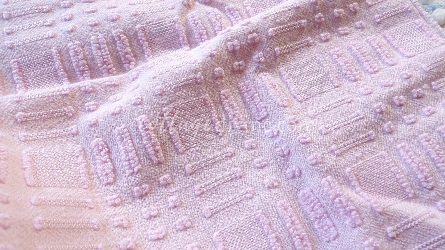 Pastel Pink Checkerboard Vintage Chenille Fabric, 18" x 24" inch piece, Great Texturized Pattern