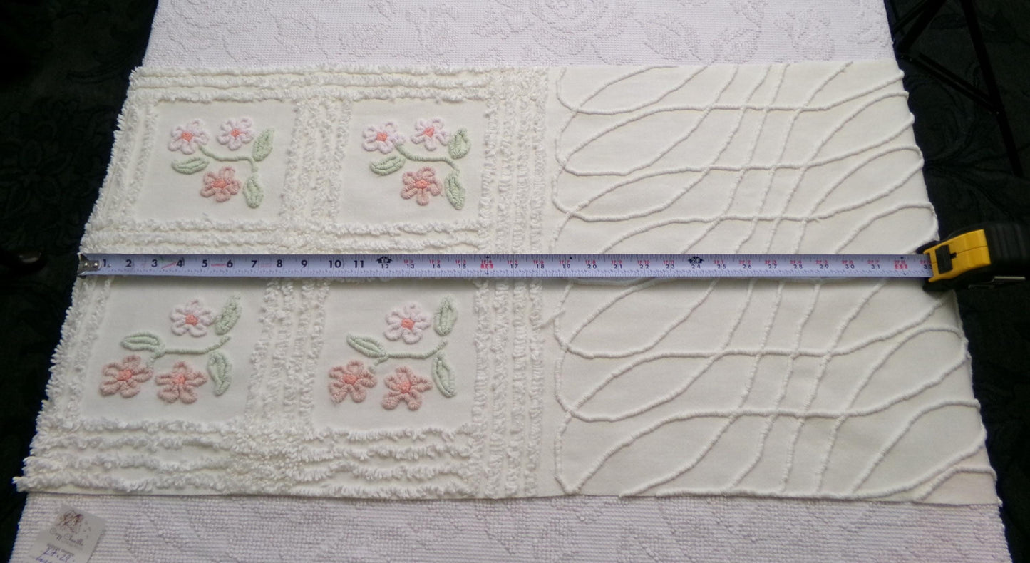 Baby Daisies Vintage Chenille Fabric, Adorable Split Floral Design, 17" x 35" Piece Quilt Sewing Material