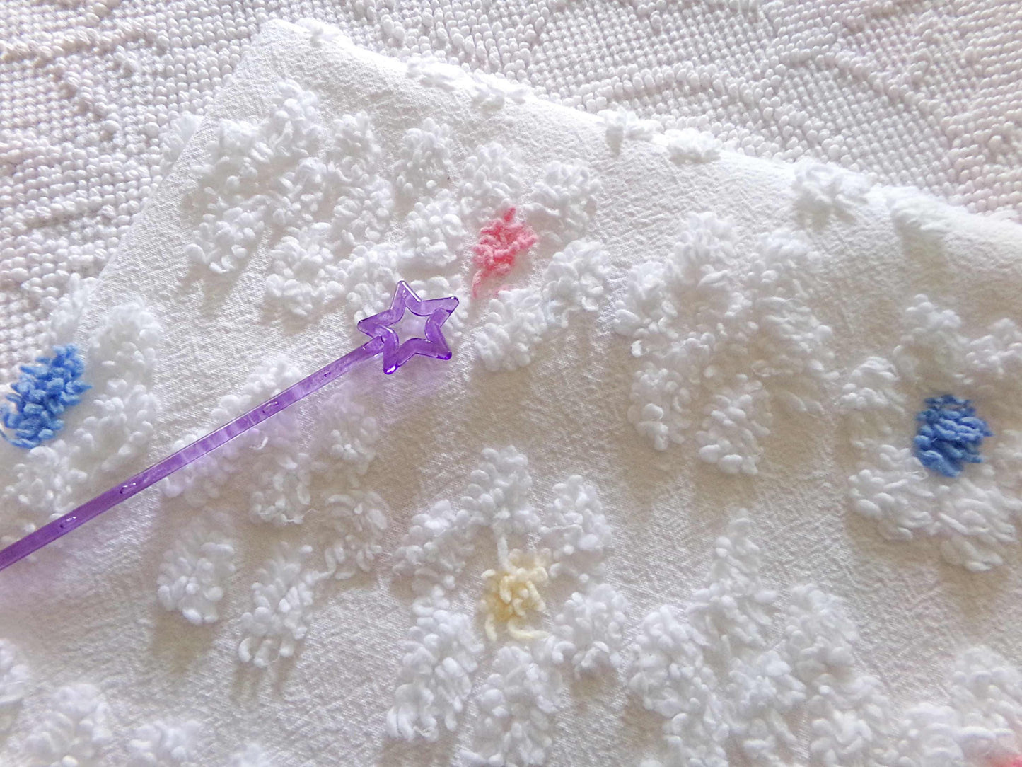 Adorable Rainbow Daisy Vintage Style Chenille Fabric, White Floral 20" x 22" inch Piece, So Cute in Quilts & Sewing Projects
