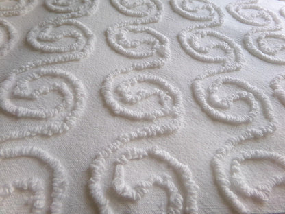 spiral curls white vintage chenille fabric, ultra lightweight cotton sewing material with great texture & presentation, 20" x 24" inch piece
