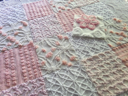 Think Pink Chenille Fabric Squares Set, 17 Vintage Quilt Blocks, 6" inch in Pinks & White