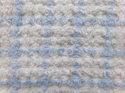 blue & white check vintage chenille fabric, cottage style plaid design, 20" x 24" cut piece for quilting, pillows