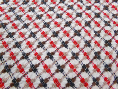 little bow tie vintage woven fabric w/ intersecting chenille cross ties in red, charcoal, mocha & brown, 20" x 24" cut piece sewing material