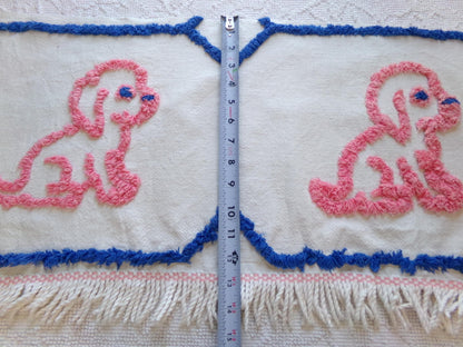dog lovers! Pink Puppy Dogs Vintage Chenille Fabric, Pair of Puppies on Cotton Feedsack, 12" x 26" Piece for Handmade Quilts, DIY Pillows