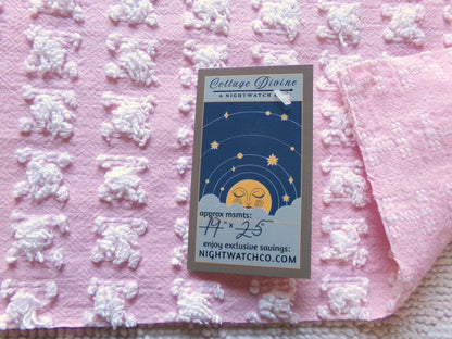 Lovely Carnation Pink & White Rosebud Vintage Chenille Fabric, Gentle Ombre Variations, 19" x 25" Inch Piece, Popular in Handmade Quilts