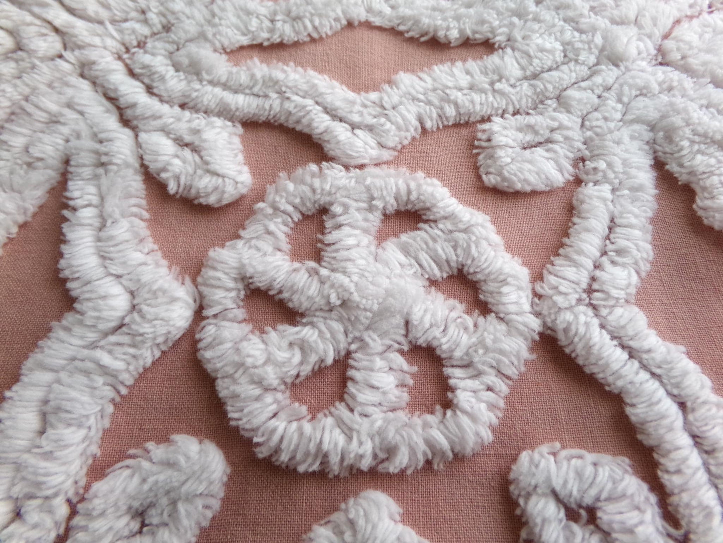 plush snowflake pinwheel vintage chenille fabric, antique sewing material, 15" x 28" inch piece