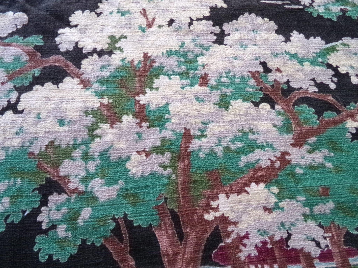 dramatic piece of vintage black barkcloth fabric in mystic tree print, 20" x 35" inch piece from deconstructed curtain panel